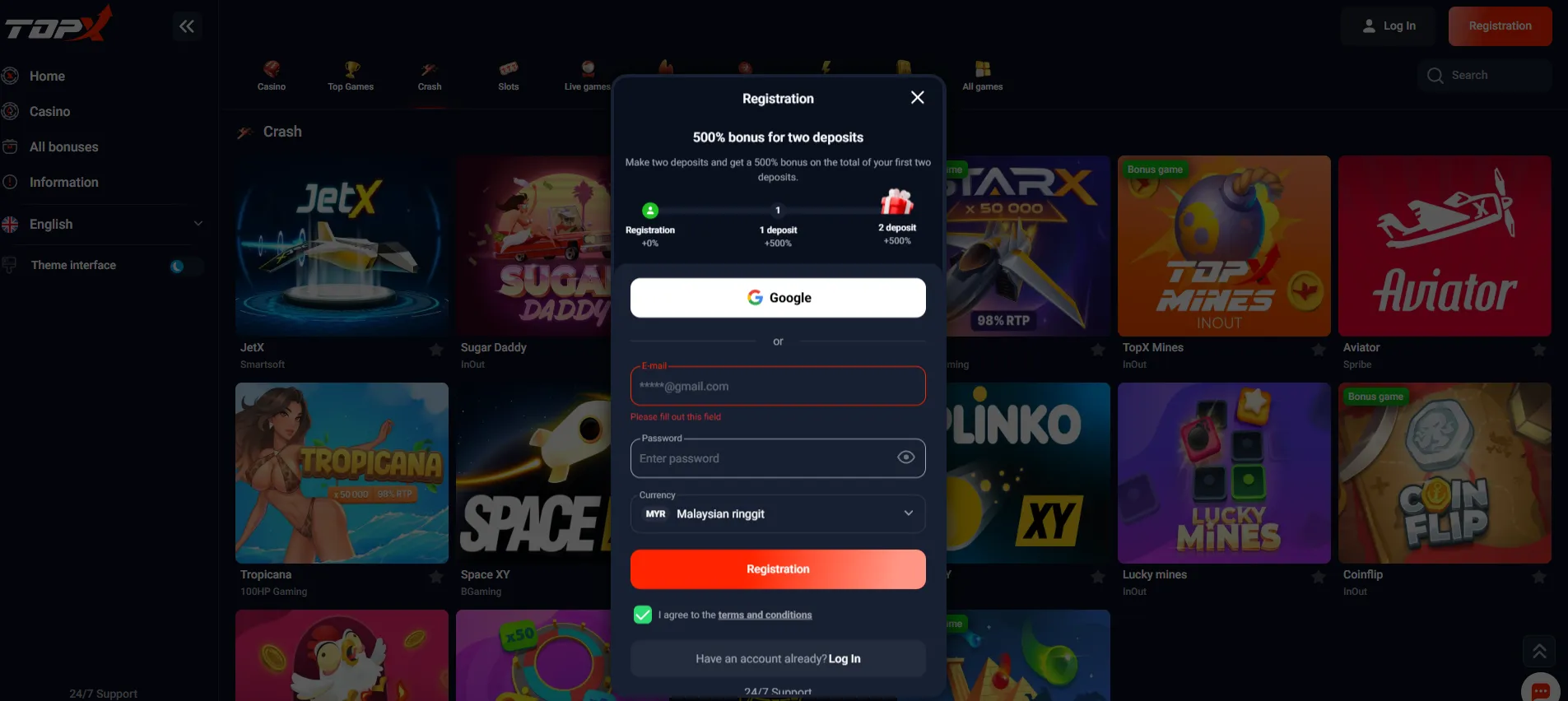 Benefits of registering at Top X Casino